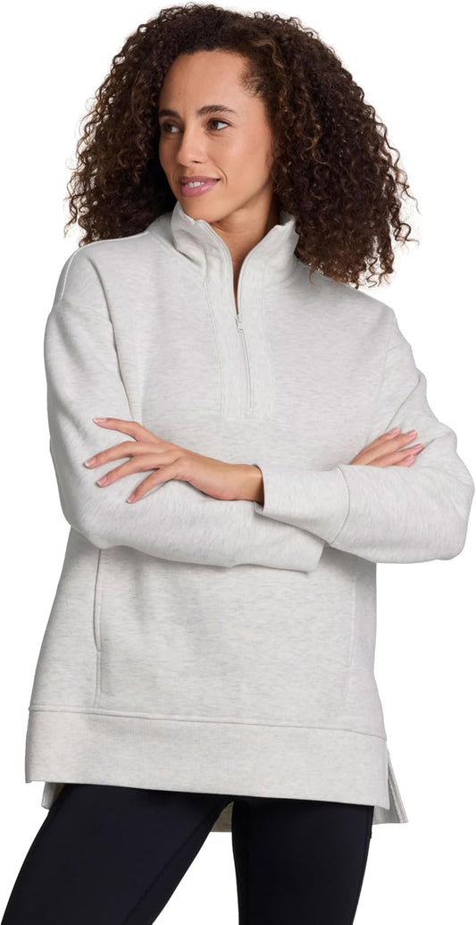 Active Women'S Lightweight Mock Neck Fleece 1/4 Zip Sweatshirt with Pockets