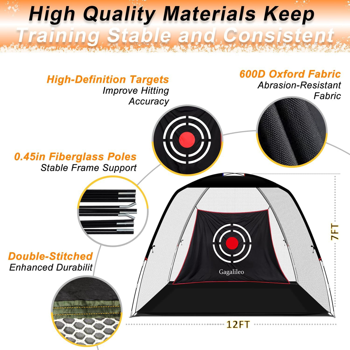 Golf Hitting Net for Backyard Driving 12X7Ft with Quiet Target