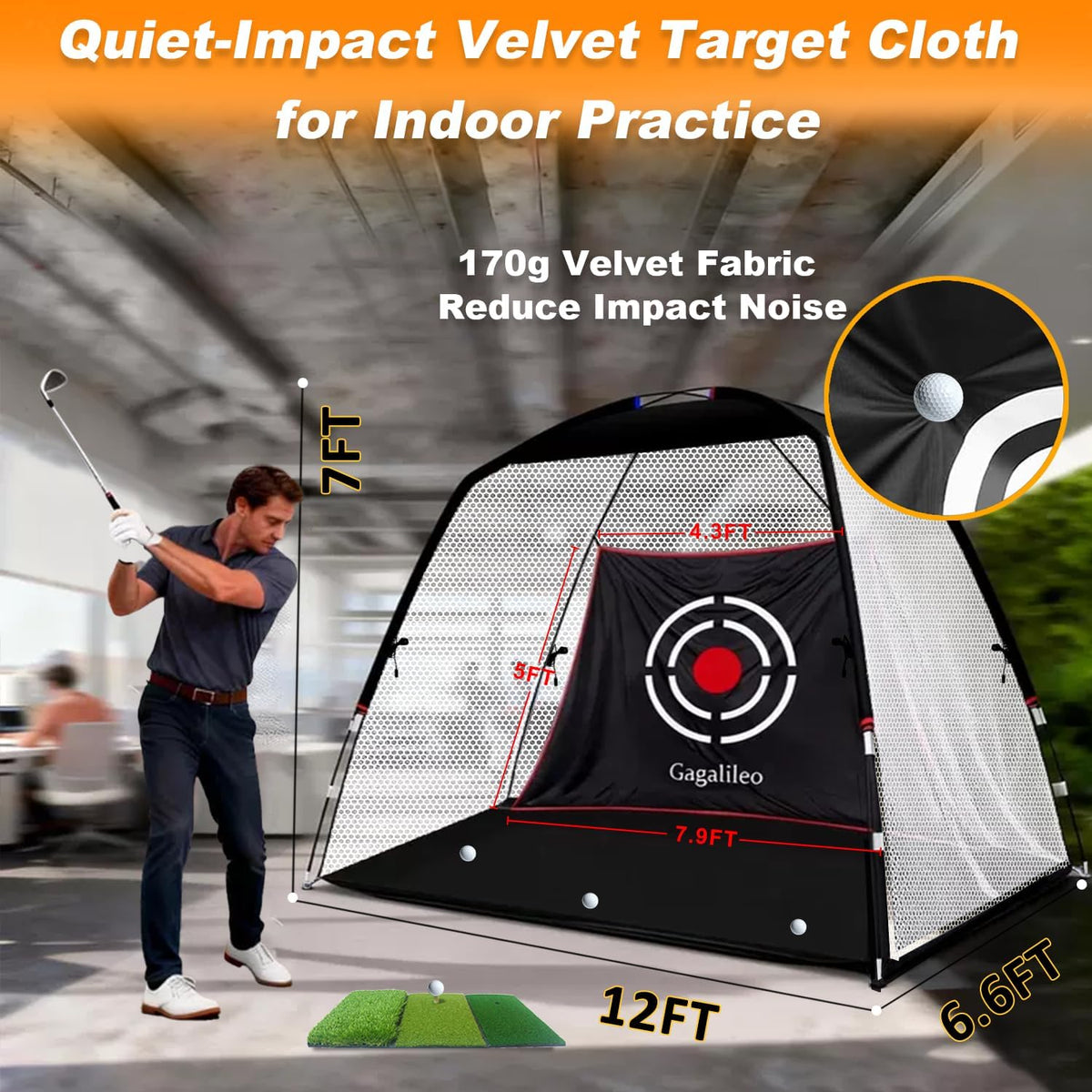 Golf Hitting Net for Backyard Driving 12X7Ft with Quiet Target