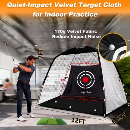 Golf Hitting Net for Backyard Driving 12X7Ft with Quiet Target